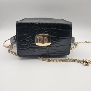 ASOS Box Bag Croc Embossed Top Handle‎ Gold Chain Party Evening Small
